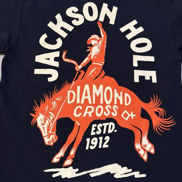 Diamond Cross Ranch Navy T Shirt Men's Size Small Jackson Hole Wyoming Cowboy - Picture 3 of 5